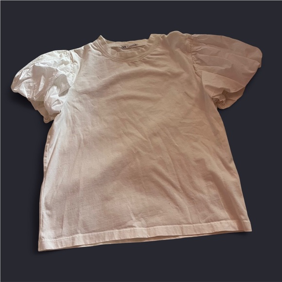 Zara Tops - ZARA White Ruffle Frill Sleeve Cotton Tee Size S